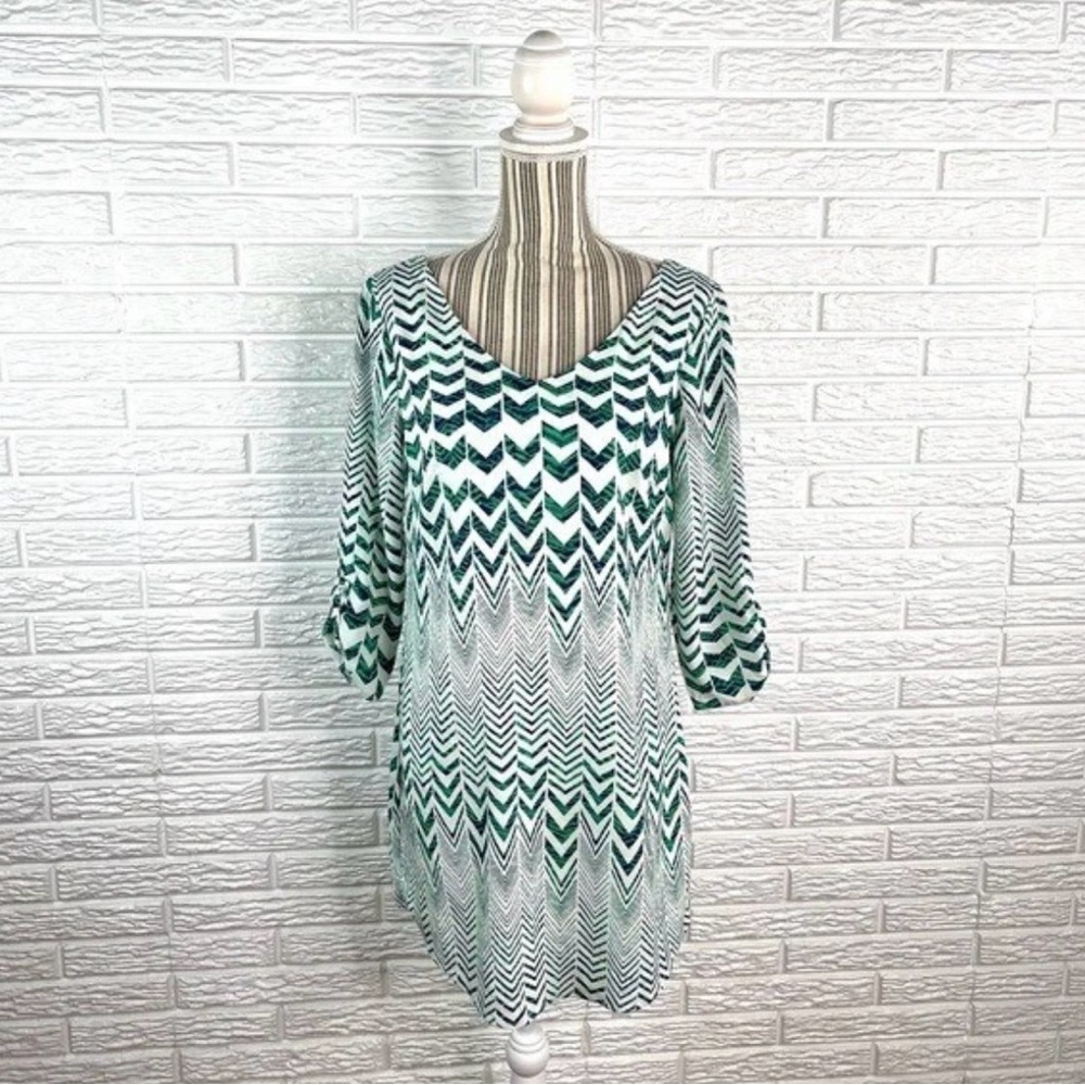As U Wish Teal and White Chevron Dress